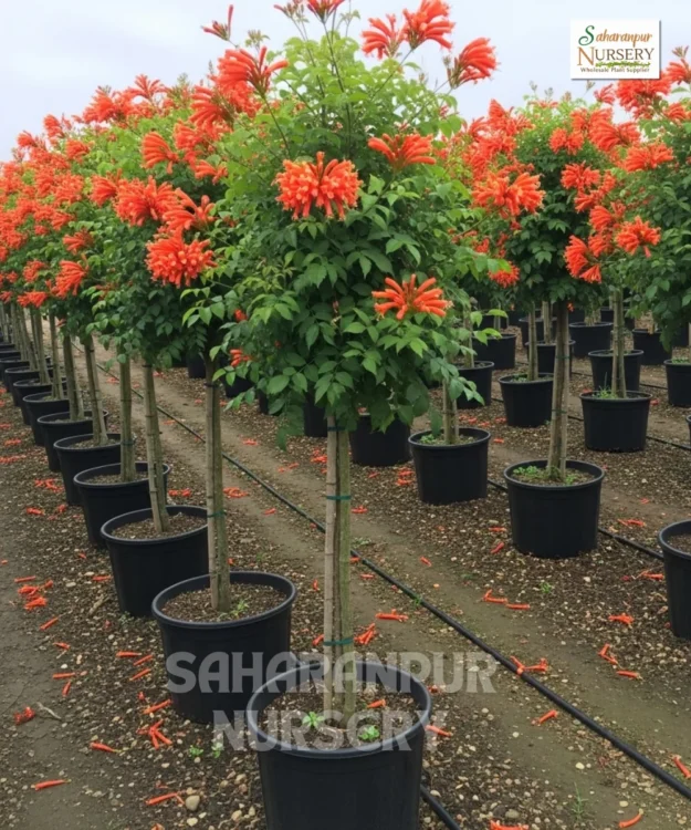 Cape Honeysuckle, Tecoma capensis, Orange Honeysuckle, orange tecomaria, Saharanpur Nursery Wholesale plant supplier, nursery in India, Landscaping company