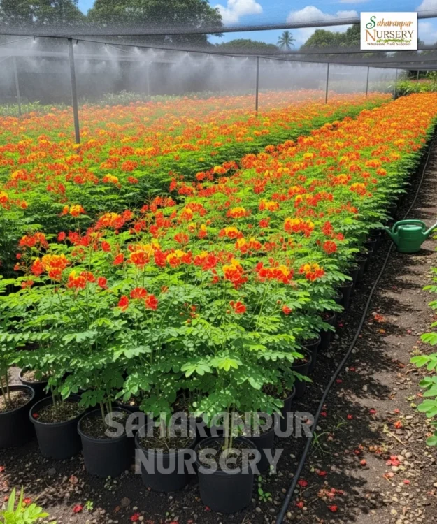 Peacock Flower, Caesalpinia pulcherrima, Red Bird of Paradise, Dwarf Poinciana, Saharanpur Nursery Wholesale plant supplier, nursery in India, Landscaping company